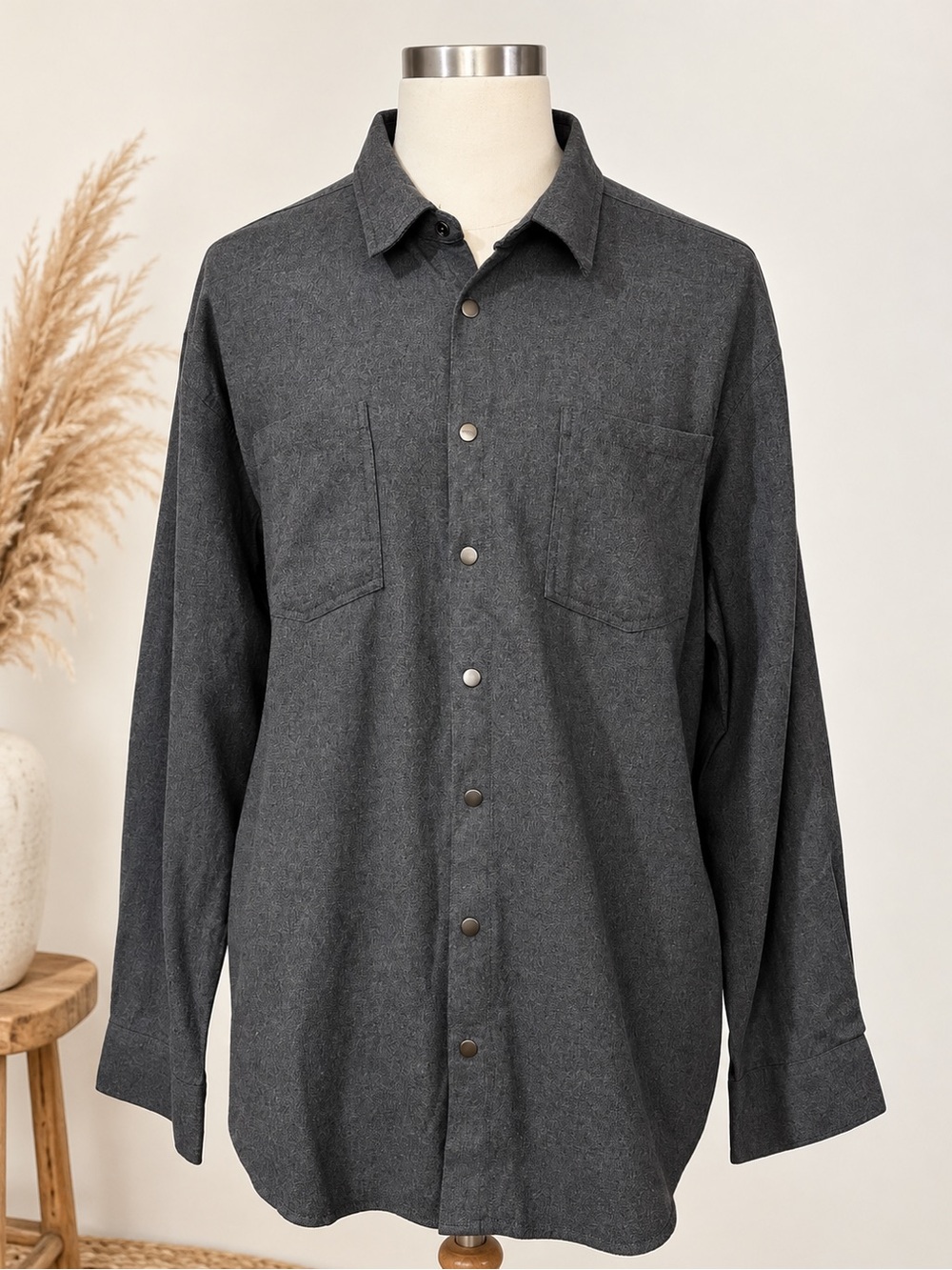 LA Police Gear Men’s XL Heather Grey 100% Cotton Flannel Snap Button Shirt